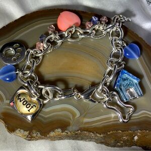 Silver Tone Dog Charm 7" Bracelet